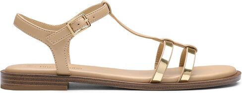 DREAM PAIRS Women's T-Strap Gladiator Flat Sandals with Open Toe Strappy Metal Buckle for Summer in Saudi Arabia