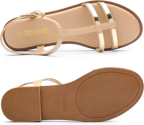 DREAM PAIRS Women's T-Strap Gladiator Flat Sandals with Open Toe Strappy Metal Buckle for Summer in Saudi Arabia