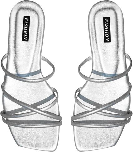 GORGLITTER PU Leather Flat Slip on Sandals Cross Strap Open Toe Summer Slide Sandals in Saudi Arabia