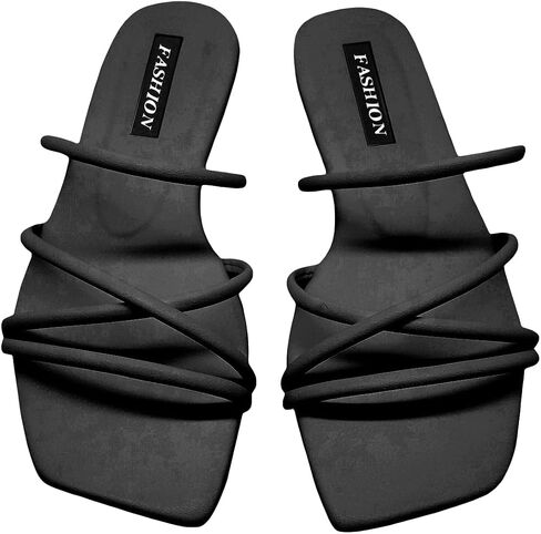 GORGLITTER PU Leather Flat Slip on Sandals Cross Strap Open Toe Summer Slide Sandals in Saudi Arabia
