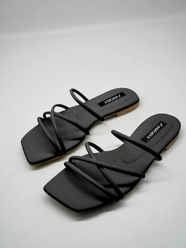 GORGLITTER PU Leather Flat Slip on Sandals Cross Strap Open Toe Summer Slide Sandals in Saudi Arabia