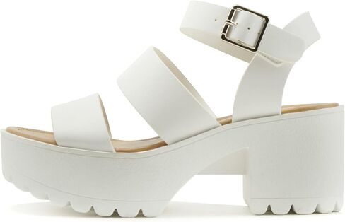 Soda ACCOUNT ~ Women Open Toe Two Bands Lug sole Fashion Block Heel Sandals with Adjustable Ankle Strap in Saudi Arabia