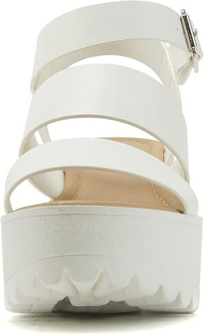 Soda ACCOUNT ~ Women Open Toe Two Bands Lug sole Fashion Block Heel Sandals with Adjustable Ankle Strap in Saudi Arabia
