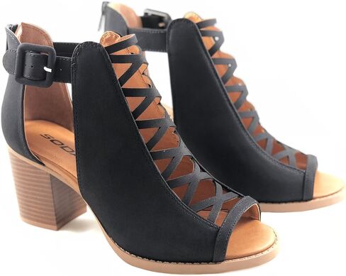 Soda Aran ~ Women Open Toe Crisscross Straps Back Zipper High Heel Fashion Sandal with Adjustable Ankle Strap in Kuwait