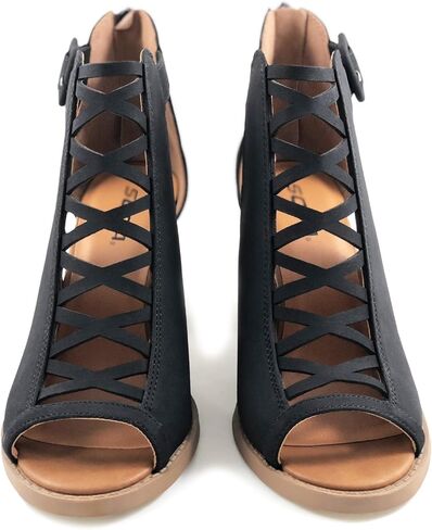 Soda Aran ~ Women Open Toe Crisscross Straps Back Zipper High Heel Fashion Sandal with Adjustable Ankle Strap in Kuwait