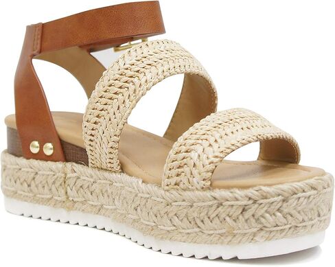 Soda Bryce Espadrille Wedge Sandal with Open Toe Buckle and Ankle Strap in Saudi Arabia