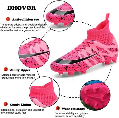DHOVOR Womens Soccer Cleats Youth Football Cleats High-Top Athletics Football Trainers Outdoor and Indoor Soccer Shoes in Saudi Arabia