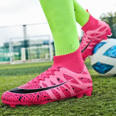 DHOVOR Womens Soccer Cleats Youth Football Cleats High-Top Athletics Football Trainers Outdoor and Indoor Soccer Shoes in Saudi Arabia