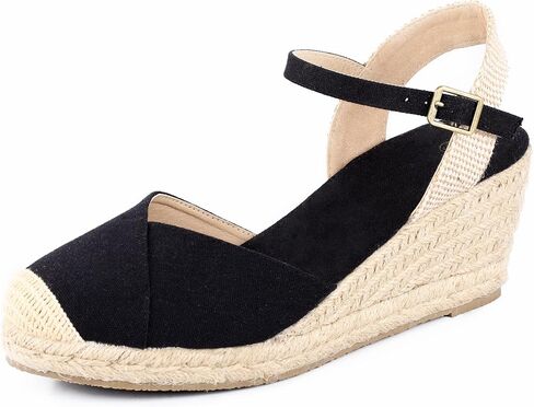Qonetic Women's Espadrille Wedge Sandals Closed Toe Platform Summer Shoes | Dress Shoes,Casual Fashion,Vacation Outfits,Beach Trips,Travel,Shopping,Comfort,Adjustable Buckle,Wedge Heel in Kuwait