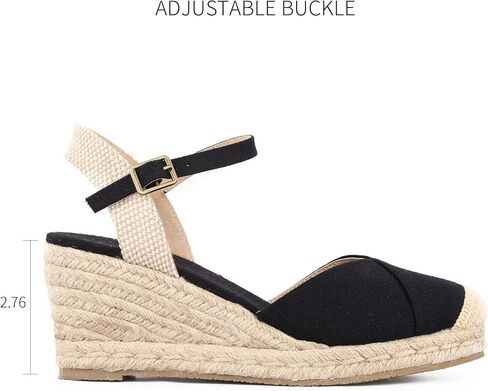 Qonetic Women's Espadrille Wedge Sandals Closed Toe Platform Summer Shoes | Dress Shoes,Casual Fashion,Vacation Outfits,Beach Trips,Travel,Shopping,Comfort,Adjustable Buckle,Wedge Heel in Kuwait