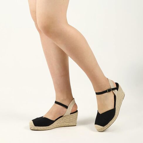 Qonetic Women's Espadrille Wedge Sandals Closed Toe Platform Summer Shoes | Dress Shoes,Casual Fashion,Vacation Outfits,Beach Trips,Travel,Shopping,Comfort,Adjustable Buckle,Wedge Heel in Kuwait