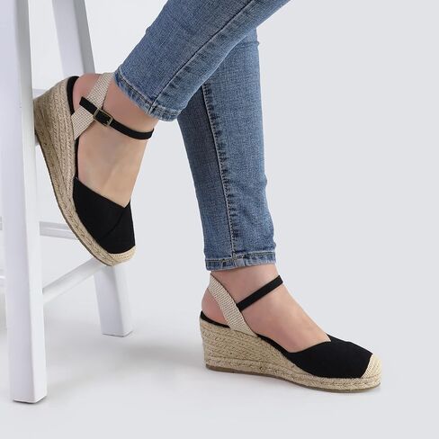 Qonetic Women's Espadrille Wedge Sandals Closed Toe Platform Summer Shoes | Dress Shoes,Casual Fashion,Vacation Outfits,Beach Trips,Travel,Shopping,Comfort,Adjustable Buckle,Wedge Heel in Kuwait