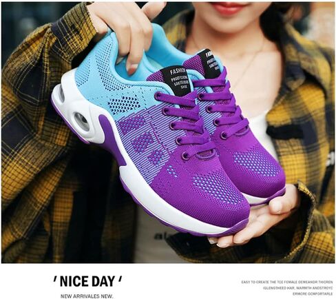 Fenlogft Women's Flying Knit Running Shoes - Lightweight Lace-up Sneakers for Daily Walking and Work, Garden Shoes in Kuwait