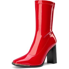 أحذية DREAM PAIRS النسائية ذات المقدمة المربعة من Gogo أحذية الكاحل المرنة بكعب عالٍ مكتنز أحذية منتصف الساق in Kuwait