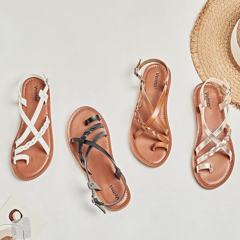 فييتس صندل نسائي سهل الارتداء - حذاء صيفي كاجوال بحزام متقاطع مريح للسيدات. in Kuwait