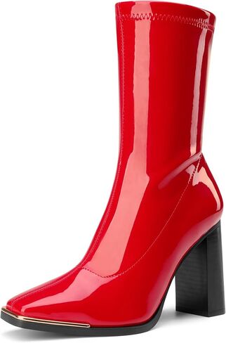 أحذية DREAM PAIRS النسائية ذات المقدمة المربعة من Gogo أحذية الكاحل المرنة بكعب عالٍ مكتنز أحذية منتصف الساق in Kuwait
