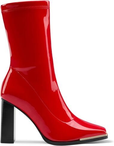 أحذية DREAM PAIRS النسائية ذات المقدمة المربعة من Gogo أحذية الكاحل المرنة بكعب عالٍ مكتنز أحذية منتصف الساق in Kuwait