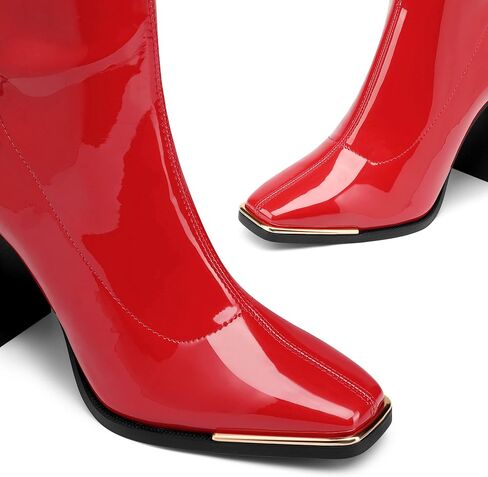 أحذية DREAM PAIRS النسائية ذات المقدمة المربعة من Gogo أحذية الكاحل المرنة بكعب عالٍ مكتنز أحذية منتصف الساق in Kuwait