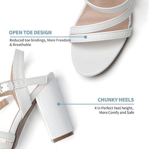 صنادل Rekayla النسائية ذات الكعب العالي المكتنزة ذات الأشرطة المفتوحة عند أصابع القدم وحزام الكاحل للنساء in Kuwait