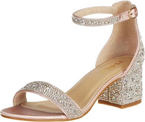 J's.o.l.e Women's Sparkly Open Toe Low Block Heel Rhinestone Dress Sandals Wedding Shoes for Bride in Saudi Arabia