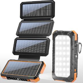 BLAVOR Solar Charger Power Bank, PD 18W Fast Charging 20000mAh Battery Pack with 4 Foldable Panels, Portable Solar Powered USB C Charger with Camping Flashlight Compass Carabiner for Cell Phone in Saudi Arabia