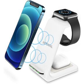 Intoval Wireless Charging Station, 3 in 1 Charger for Apple iPhone/iWatch/Airpods,iPhone15,14,13,12,11 (Pro,Pro Max)/XS/XR/XS,iWatch9/8/Ultra2/1/7/6/SE/5/4/3/2,Airpods Pro2/Pro1/3 (A3,Black) in Kuwait