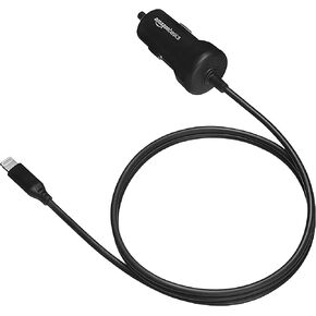 Amazon Basics 12W (5V, 2.4A) Fast Car Charger with Coiled Lightning Cable, MFi Certified for iPhone, iPad and Apple Devices, 1.5 ft, Black in Saudi Arabia