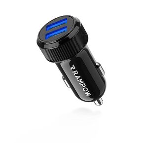 شاحن سيارة RAMPOW 24W/12V 4.8A محول USB ولاعة سجائر مزدوج مع LED أزرق لهاتف iPhone 14/13/12/11/X/8/7/6/5/SE، iPad Pro/Air 2/Mini، Samsung Galaxy S9/ S8/S7، موتورولا، إل جي، إتش تي سي، تابلت والمزيد - أسود in Kuwait