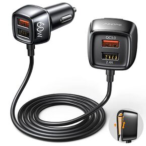 AINOPE Family Car Charger, [2022 Upgraded] Fast Car Charger Adapter [4 Ports 60W], QC 3.0 Car Charger, USB Car Charger Cigarette Lighter Adapter Compatible for iPhone Samung iPad MacBook Fire Tablet in Saudi Arabia