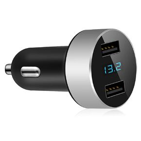Dual USB Car Charger,4.8A Output,Cigarette Lighter Voltage Meter Compatible with Apple iPhone,iPad,Samsung Galaxy,LG,Google Nexus,USB Charging Devices,Silver