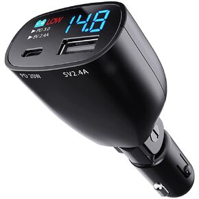 USB C Car Charger Adapter with Voltage Display, TRONGER 30W Fast Car Charger, PD20W/5V2.4A Charge,Car Voltage Meter Battery Monitor，Car Voltage Alarm，Compatible Adapter for All Phones & Car Devices
