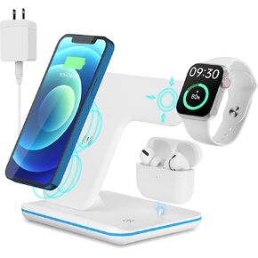 Wireless Charger 3 in 1 Charging Station for Apple: Wireless Phone Stand for iPhone 15/14/13/12/11/Pro/Max/XS/XR/X/8/Plus-Fast Charger Stand for Apple Watch S9-S2 and AirPods in Saudi Arabia