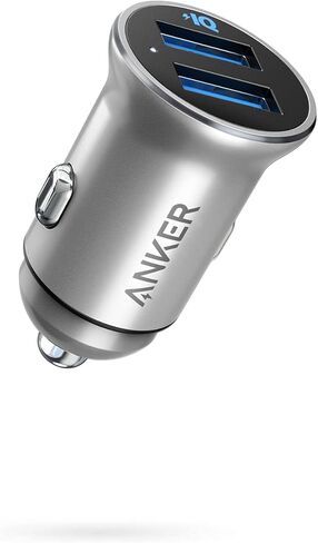 Anker 320 Car Charger (24W II), Mini Aluminum Alloy Dual USB with Blue LED for iPhone15 14 13 12 Series, iPad Pro/Air 2/Mini, Galaxy and More - Not Compatible with Quick Charge in Saudi Arabia