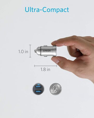 Anker 320 Car Charger (24W II), Mini Aluminum Alloy Dual USB with Blue LED for iPhone15 14 13 12 Series, iPad Pro/Air 2/Mini, Galaxy and More - Not Compatible with Quick Charge in Saudi Arabia