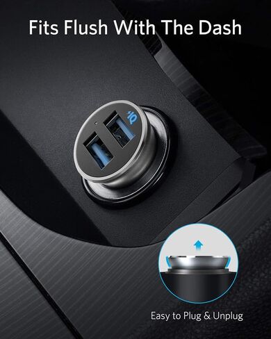 Anker 320 Car Charger (24W II), Mini Aluminum Alloy Dual USB with Blue LED for iPhone15 14 13 12 Series, iPad Pro/Air 2/Mini, Galaxy and More - Not Compatible with Quick Charge in Saudi Arabia