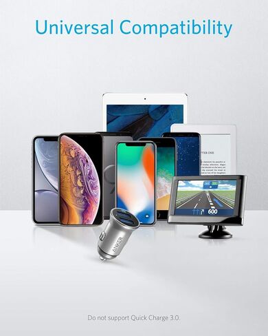Anker 320 Car Charger (24W II), Mini Aluminum Alloy Dual USB with Blue LED for iPhone15 14 13 12 Series, iPad Pro/Air 2/Mini, Galaxy and More - Not Compatible with Quick Charge in Saudi Arabia