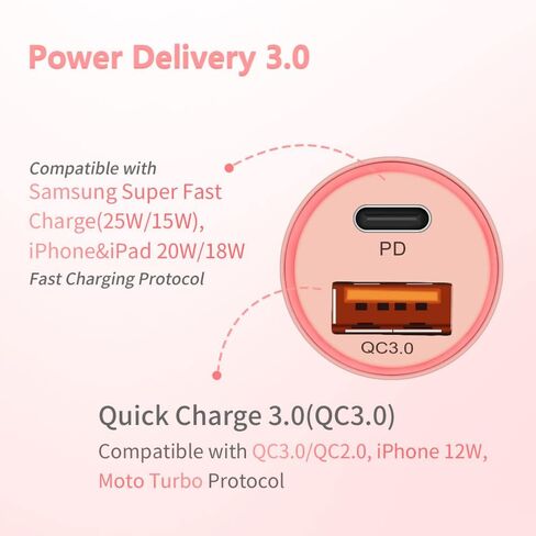 67.5W Car Charger USB C Super Fast Charging for iPhone 17/Samsung Android | for Galaxy S26/S25/iPhone 17 Pro Max/Air/16/,45W PPS USBC+ 22.5W USB Port,12V Cigarette Lighter Adapter, Type C Cable in Kuwait