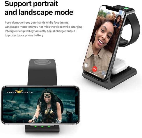 Intoval Wireless Charging Station, 3 in 1 Charger for Apple iPhone/iWatch/Airpods,iPhone15,14,13,12,11 (Pro,Pro Max)/XS/XR/XS,iWatch9/8/Ultra2/1/7/6/SE/5/4/3/2,Airpods Pro2/Pro1/3 (A3,Black) in Kuwait