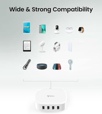 محطة شحن يو إس بي لسطح المكتب من بول بول مع 4 منافذ للهواتف الذكية وأجهزة آيباد وأقراص وباور بانك 5 أمبير 25 وات، سلك تمديد بطول 6 أقدام in Kuwait