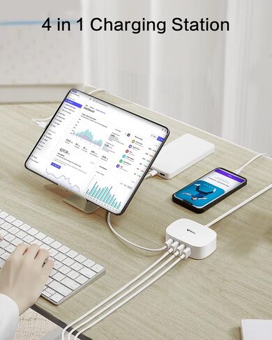 محطة شحن يو إس بي لسطح المكتب من بول بول مع 4 منافذ للهواتف الذكية وأجهزة آيباد وأقراص وباور بانك 5 أمبير 25 وات، سلك تمديد بطول 6 أقدام in Kuwait