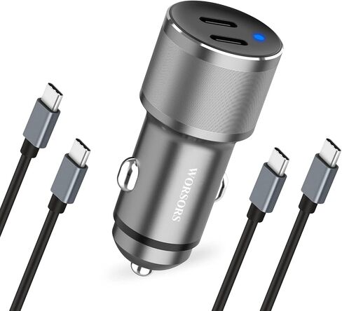 Dual USB C Car Charger, 60W PD (30W + 30W) Super Fast Charging Adapter Metal Compatible for Samsung Galaxy S22 Ultra/Plus/S21 Fe, Note 20/10, Google Pixel 6 Pro/6, iPad + 2X Type C to C Cable 3.3Ft in Kuwait