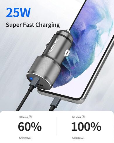 Dual USB C Car Charger, 60W PD (30W + 30W) Super Fast Charging Adapter Metal Compatible for Samsung Galaxy S22 Ultra/Plus/S21 Fe, Note 20/10, Google Pixel 6 Pro/6, iPad + 2X Type C to C Cable 3.3Ft in Kuwait