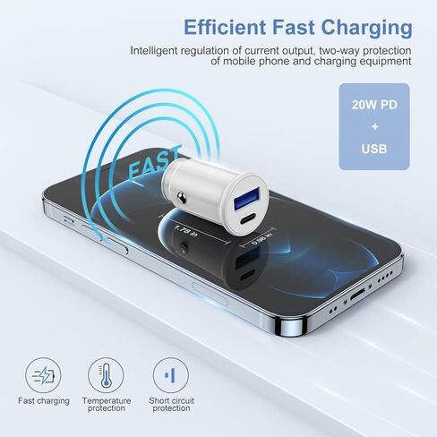 شاحن سيارة iPhone معتمد من Apple MFi، محول شاحن سيارة USB C شحن سريع لهاتف iPhone 13 Pro Max/12 Mini/11/XS/8/7/6/iPad، ولاعة سجائر مزدوجة المنفذ مع 2 كابل لايتنينج لشاحن iPhone in Kuwait