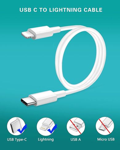 شاحن سيارة سريع LUOSIKE 20 وات USB C لهواتف iPhone 14/13 /12 / Pro Max/Mini /11 /XS/XR/X /8، iPad، AirPods (محول سيارة PD مزدوج لتوصيل الطاقة مع كابل USB C معتمد من MFi إلى Lightning بطول 3 أقدام ) in Kuwait