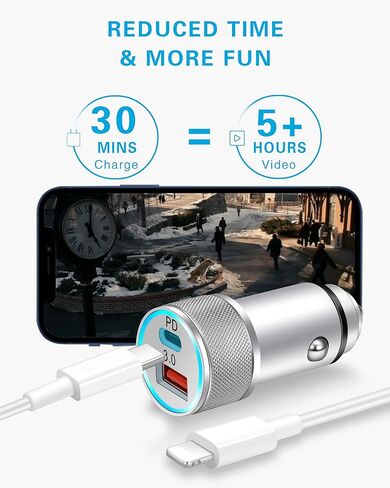 شاحن سيارة سريع LUOSIKE 20 وات USB C لهواتف iPhone 14/13 /12 / Pro Max/Mini /11 /XS/XR/X /8، iPad، AirPods (محول سيارة PD مزدوج لتوصيل الطاقة مع كابل USB C معتمد من MFi إلى Lightning بطول 3 أقدام ) in Kuwait