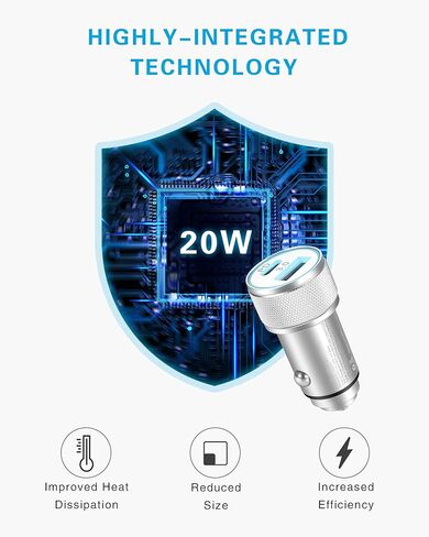 شاحن سيارة سريع LUOSIKE 20 وات USB C لهواتف iPhone 14/13 /12 / Pro Max/Mini /11 /XS/XR/X /8، iPad، AirPods (محول سيارة PD مزدوج لتوصيل الطاقة مع كابل USB C معتمد من MFi إلى Lightning بطول 3 أقدام ) in Kuwait