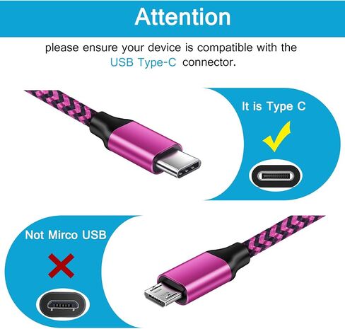 كابل USB من نوع C للشحن السريع 3 حزم متوافقة مع موتو جي ستايلس / تشغيل / طاقة (2021)، رازر، G9 باور/بلس/بلاي، سامسونج جالاكسي S22/S21/S20 Fe Ultra 5G، S10، نوت 20/9 A51 A12 A10E A03S A13 A53 in Saudi Arabia