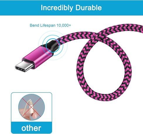 كابل USB من نوع C للشحن السريع 3 حزم متوافقة مع موتو جي ستايلس / تشغيل / طاقة (2021)، رازر، G9 باور/بلس/بلاي، سامسونج جالاكسي S22/S21/S20 Fe Ultra 5G، S10، نوت 20/9 A51 A12 A10E A03S A13 A53 in Saudi Arabia