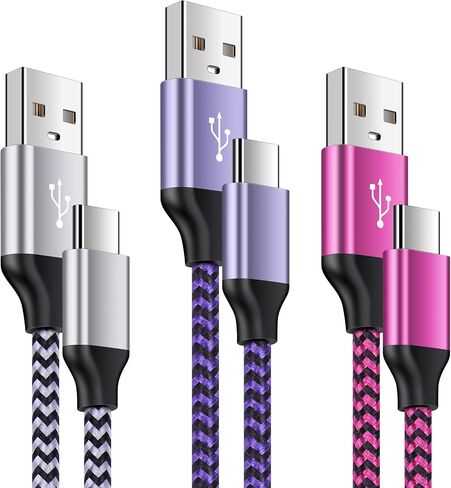 كابل USB من نوع C للشحن السريع 3 حزم متوافقة مع موتو جي ستايلس / تشغيل / طاقة (2021)، رازر، G9 باور/بلس/بلاي، سامسونج جالاكسي S22/S21/S20 Fe Ultra 5G، S10، نوت 20/9 A51 A12 A10E A03S A13 A53 in Saudi Arabia