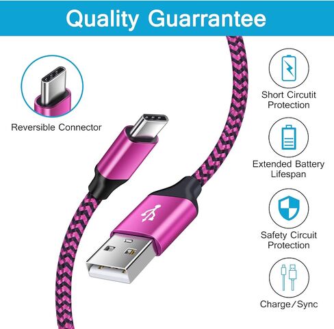 كابل USB من نوع C للشحن السريع 3 حزم متوافقة مع موتو جي ستايلس / تشغيل / طاقة (2021)، رازر، G9 باور/بلس/بلاي، سامسونج جالاكسي S22/S21/S20 Fe Ultra 5G، S10، نوت 20/9 A51 A12 A10E A03S A13 A53 in Saudi Arabia